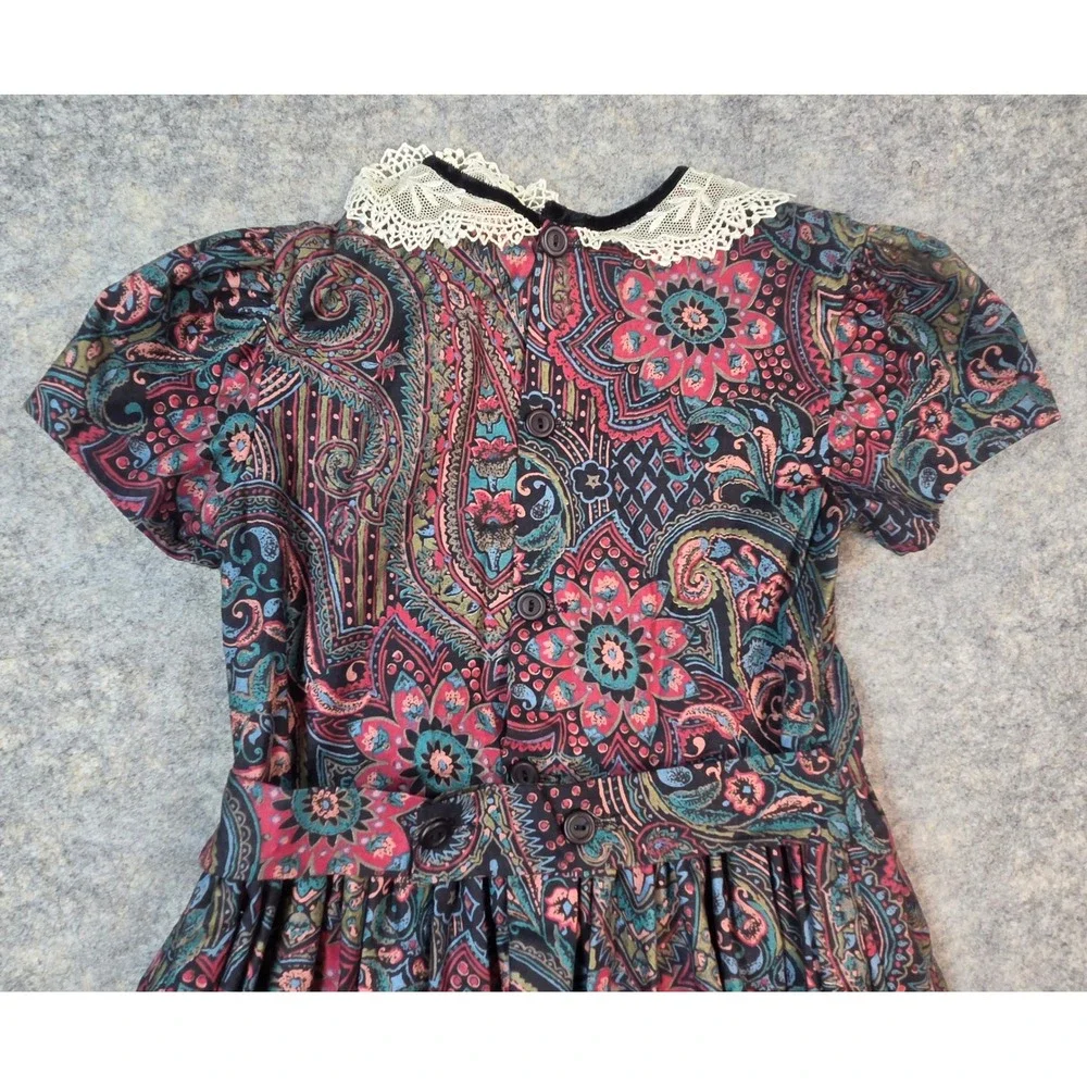 Jayne Copeland True Vintage Girls Floral Lace Collar Dress Sz 6X USA Cottagecore